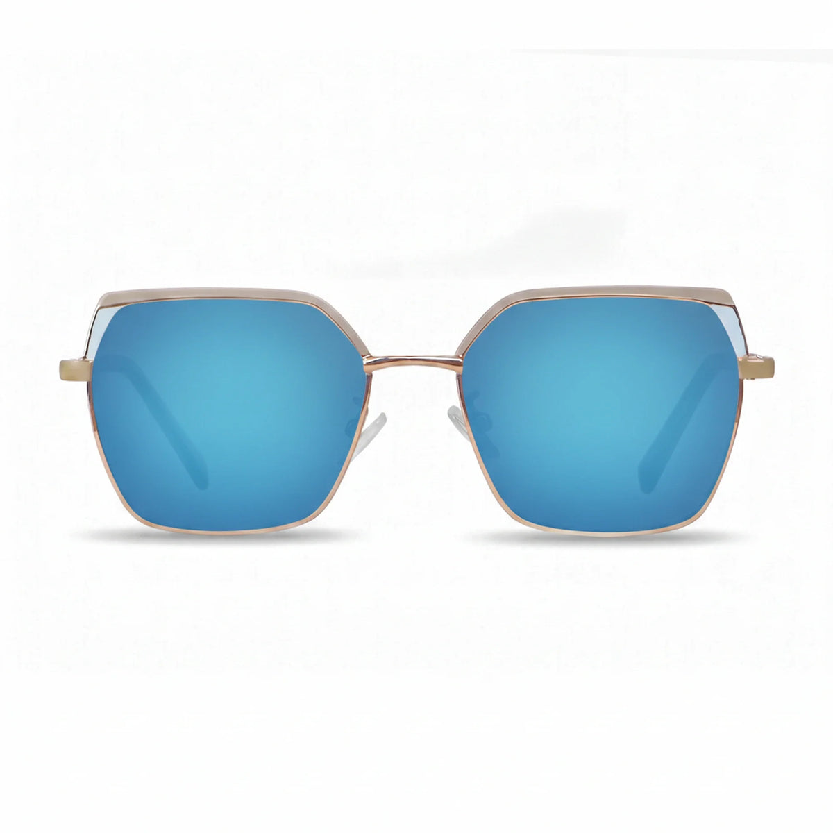 Fiore 3971 geometric sunglasses, gold steel frame, mirrored blue polarized lens, front view · ReFramed