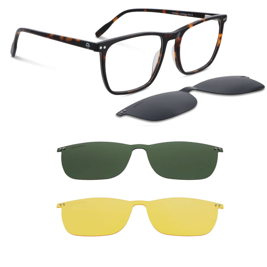 Rapanui rectangular bio-acetate eyeglass frames with magnetic sun clip · ReFramed, photo 1 of 14