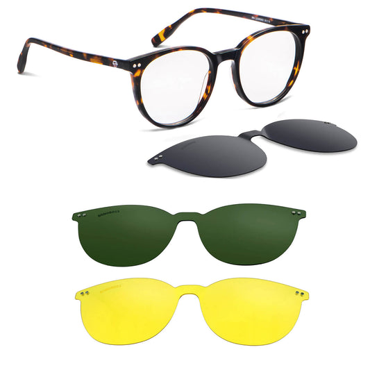 Ipa round cat eye eyeglass frames in bio-acetate with sun clip, Tortoise color · photo 1 of 30