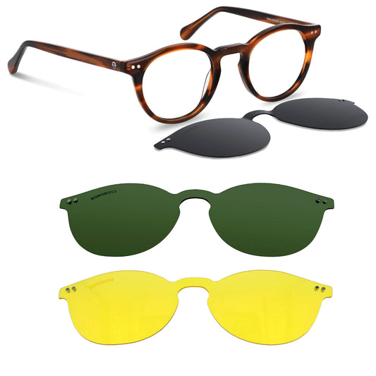 Fran round eyeglass frames in bio-acetate with sun clip · ReFramed, photo 1 of 18