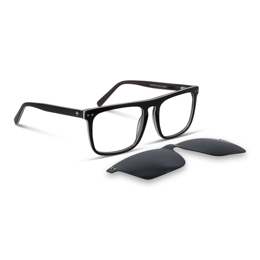 Lautaro rectangular bio-acetate eyeglass frames with magnetic sun clip · ReFramed, photo 1 of 12