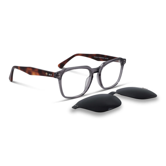 Vulcano square bio-acetate eyeglass frames with magnetic sun clip · ReFramed, photo 1 of 12