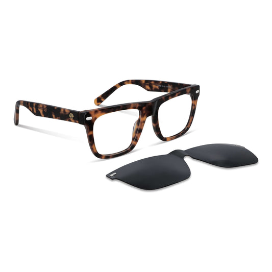 Ford rectangular bio-acetate eyeglass frames with magnetic sun clip, Tortoise color · photo 1 of 12
