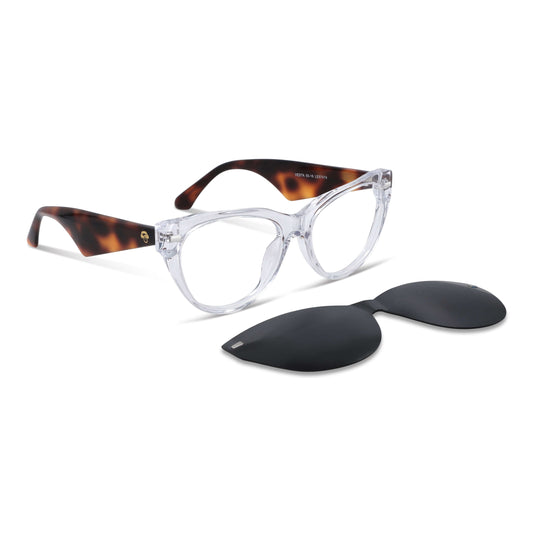 Vesta cat eye bio-acetate eyeglass frames with magnetic sun clip, Clear color · photo 1 of 30