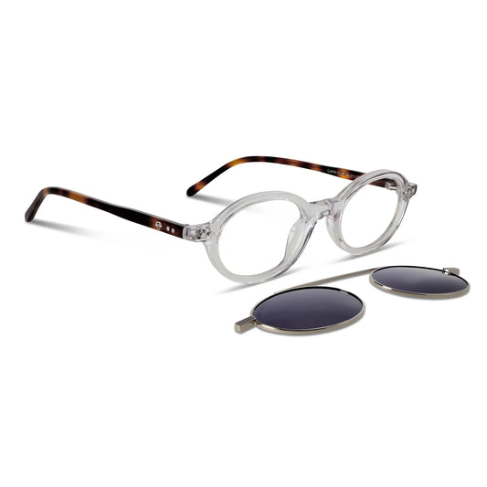 Capri oval eyeglass frames in bio-acetate with sun clip, Clear color · photo 1 of 30
