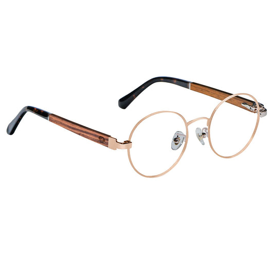 Harry round eyeglass frames in stainless steel and natural wood · ReFramed, photo 1 of 23