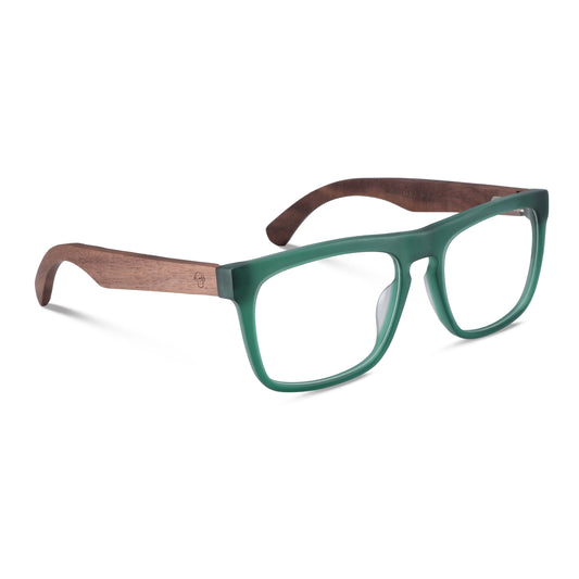 Lautaro rectangular eyeglass frames in recycled plastic and natural wood · ReFramed, photo 1 of 15