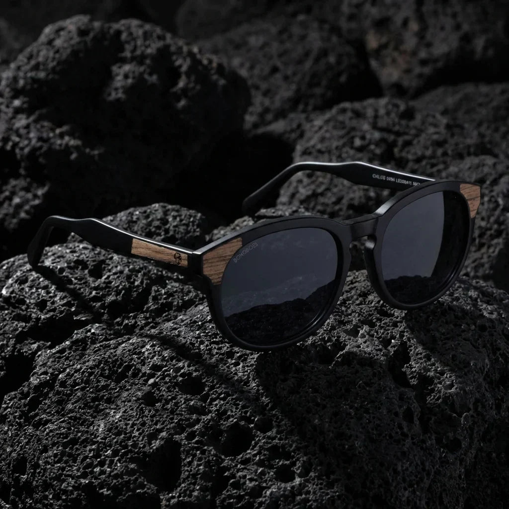Chiloé 0084 Round Polarized Sunglasses in Bio-Acetate and Natural Wood