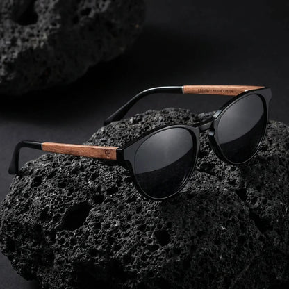 Chiloé 220 Round Polarized Sunglasses in Bio-Acetate & Wood