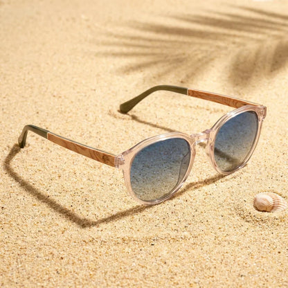 Galápagos geometric polarized sunglasses in bio-acetate and natural wood · ReFramed, photo 28 of 30