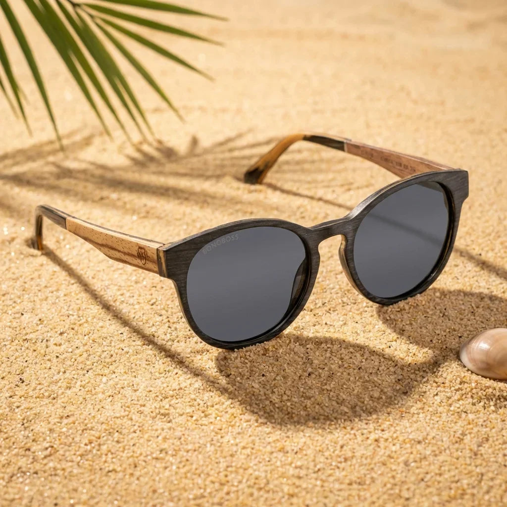 Chiloé 110 Wood round polarized sunglasses in bio-acetate and natural wood · ReFramed, photo 25 of 30