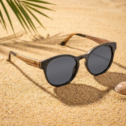 Chiloé 110 Wood round polarized sunglasses in bio-acetate and natural wood · ReFramed, photo 25 of 30