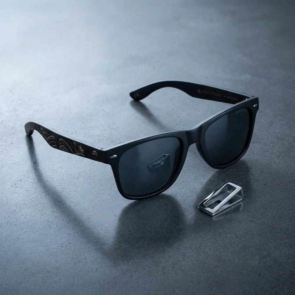 Acacia Dark Designer's wayfarer-style polarized sunglasses in recycled plastic · ReFramed, photo 14 of 30