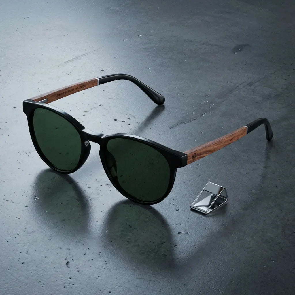 Chiloé 220 Round Polarized Sunglasses in Bio-Acetate & Wood