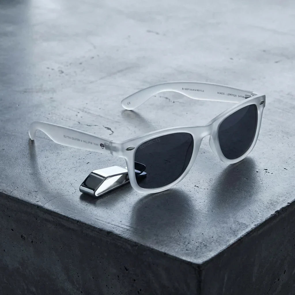Acacia RPET Clear wayfarer-style polarized sunglasses in recycled plastic · ReFramed, photo 14 of 22