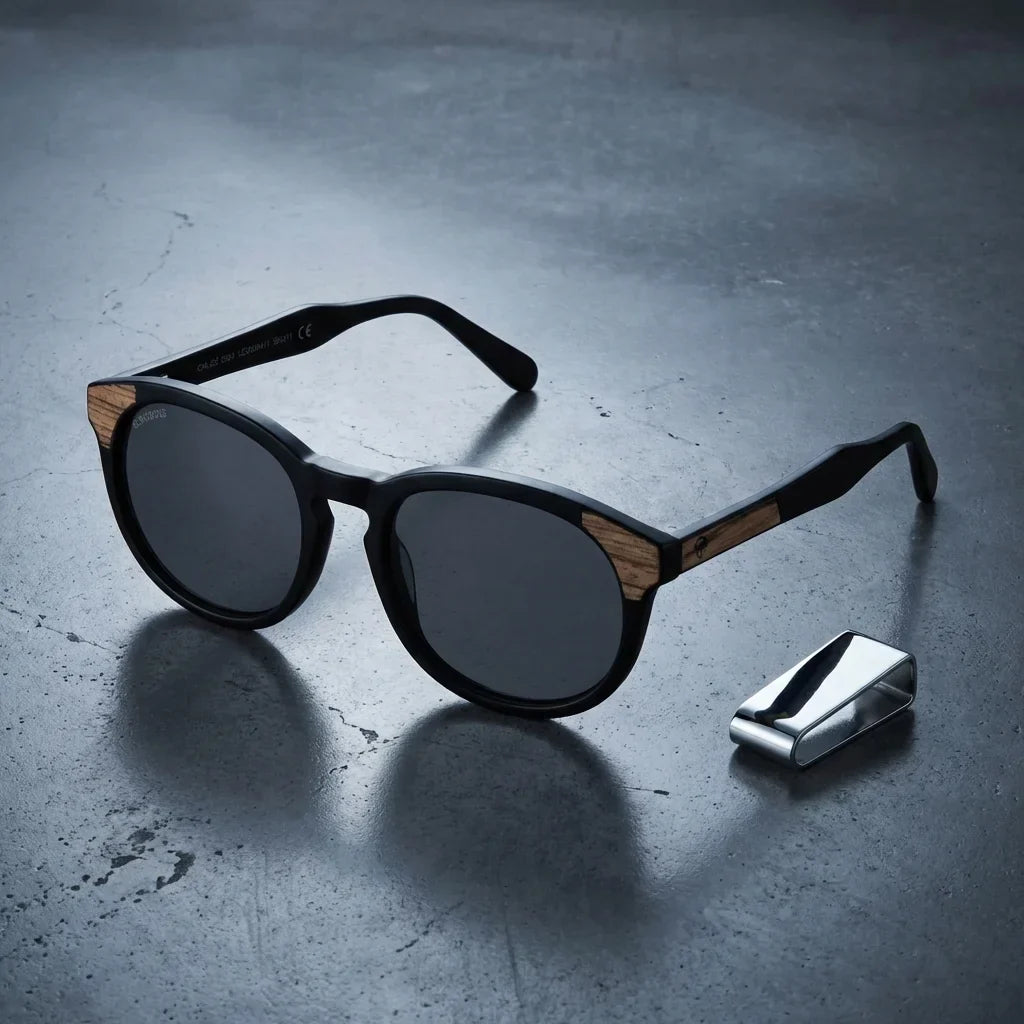 Chiloé 0084 Round Polarized Sunglasses in Bio-Acetate and Natural Wood