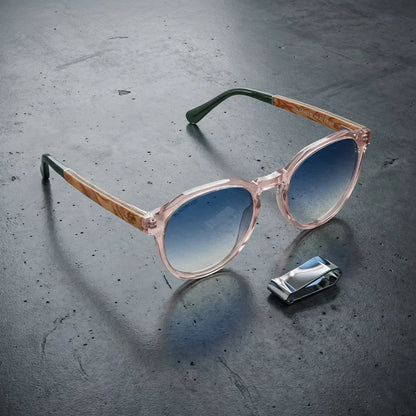 Galápagos geometric polarized sunglasses in bio-acetate and natural wood · ReFramed, photo 27 of 30