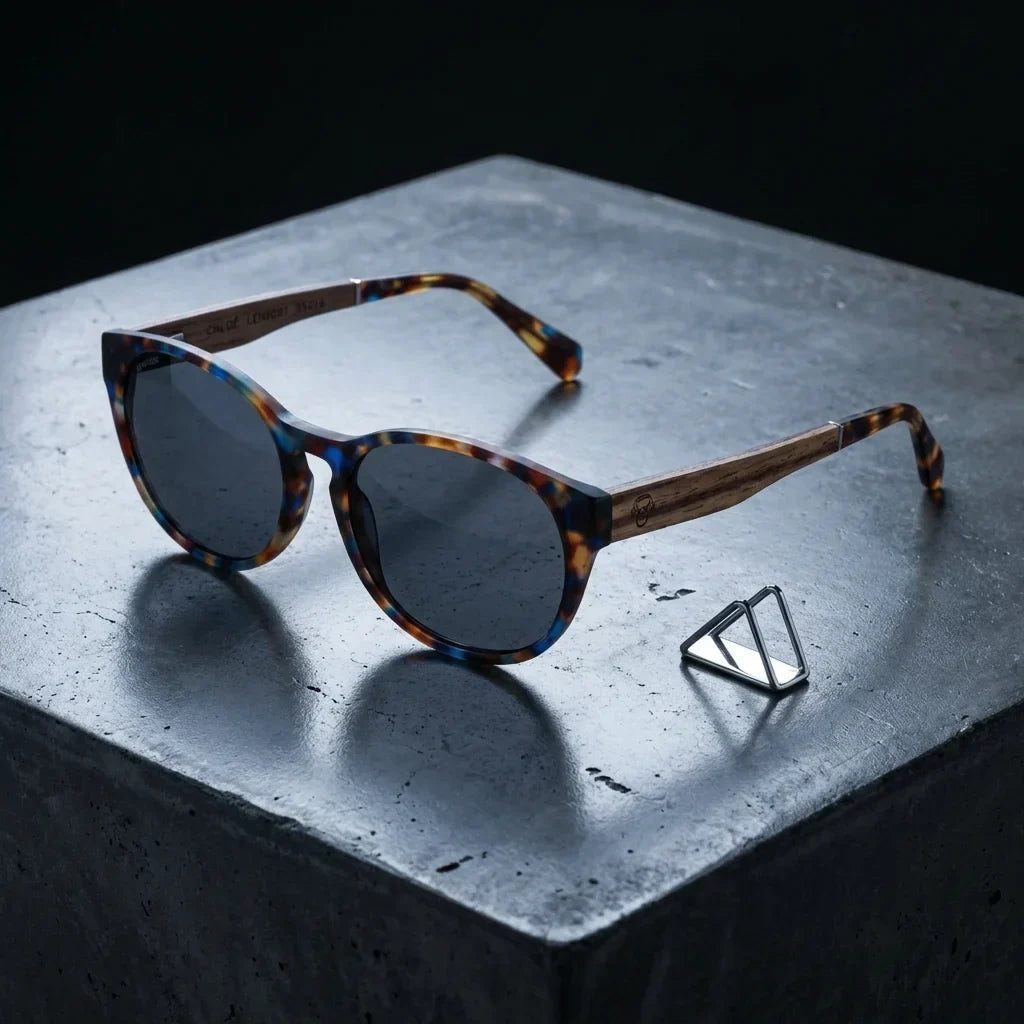 Chiloé 110 Carey round polarized sunglasses in bio-acetate and natural wood · ReFramed, photo 17 of 26