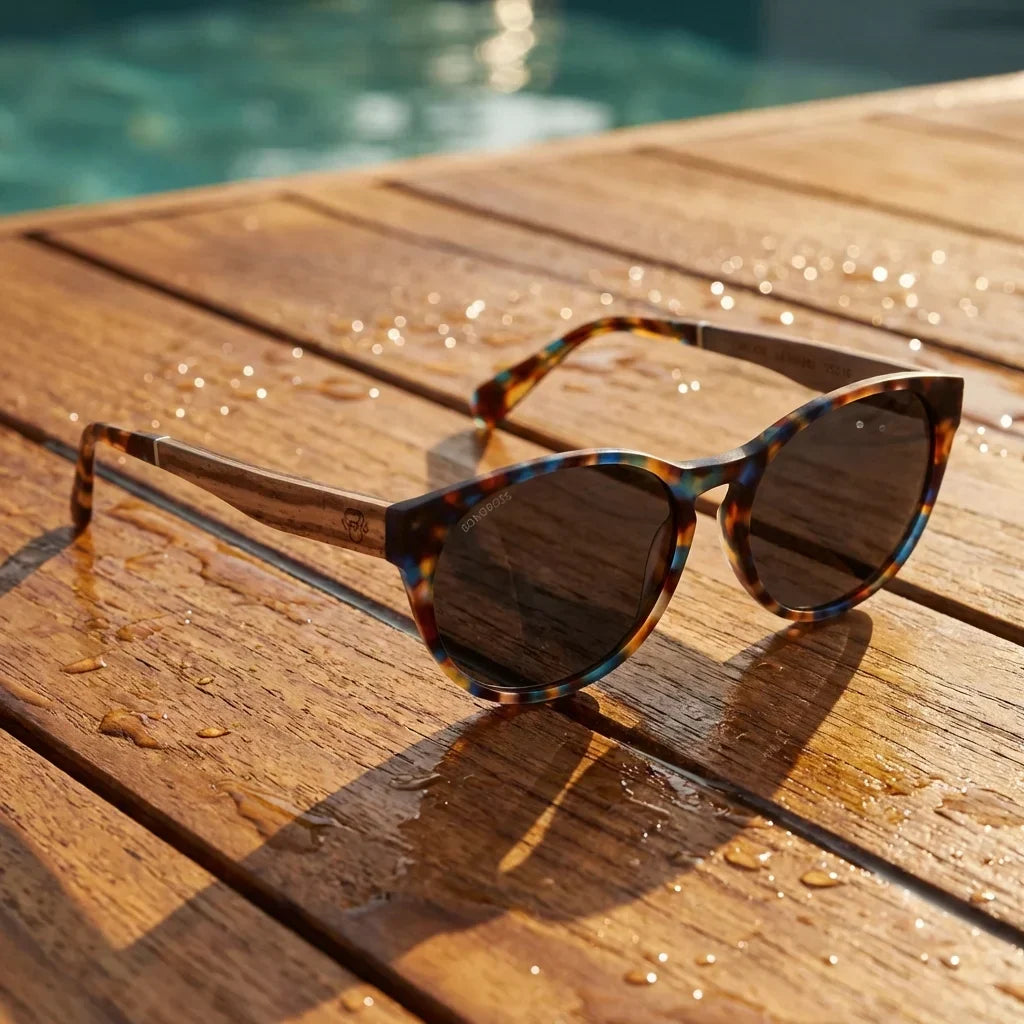 Chiloé 110 Carey round polarized sunglasses in bio-acetate and natural wood · ReFramed, photo 18 of 26
