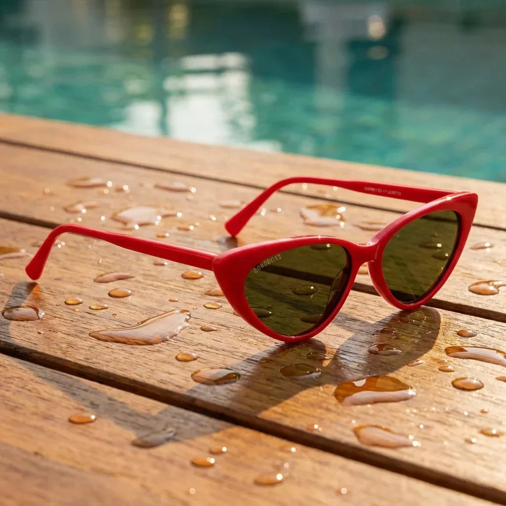 Audrey cat eye polarized sunglasses in acetate, black and red options, photo 15 of 27 · ReFramed