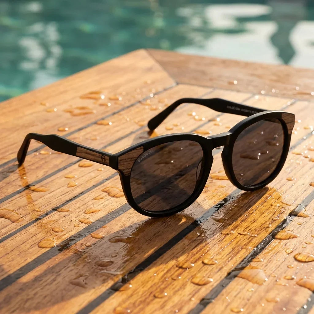 Chiloé 0084 Round Polarized Sunglasses in Bio-Acetate and Natural Wood