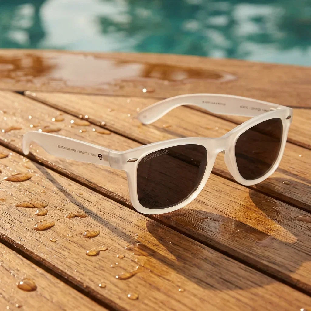 Acacia RPET Clear wayfarer-style polarized sunglasses in recycled plastic · ReFramed, photo 15 of 22