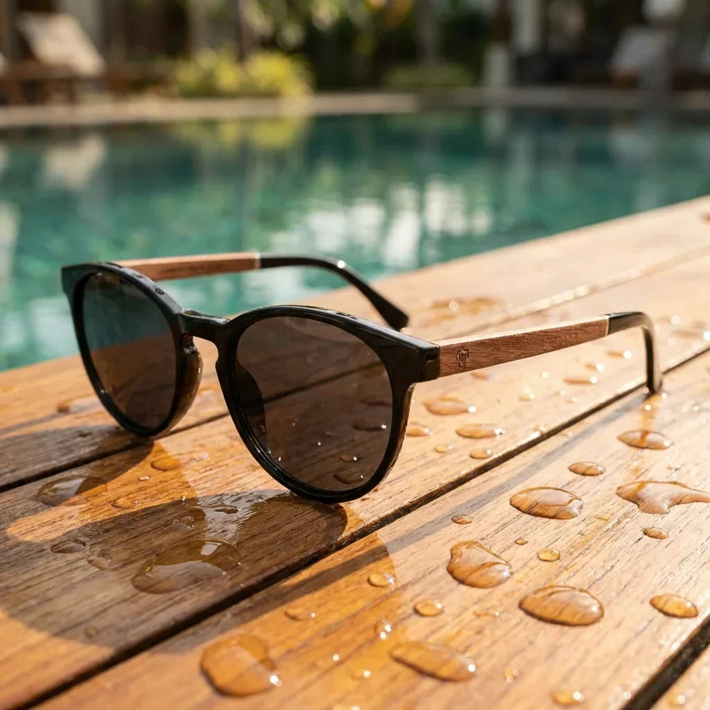 Chiloé 220 round polarized sunglasses in bio-acetate and natural wood · ReFramed, photo 20 of 30