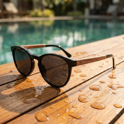 Chiloé 220 round polarized sunglasses in bio-acetate and natural wood · ReFramed, photo 20 of 30