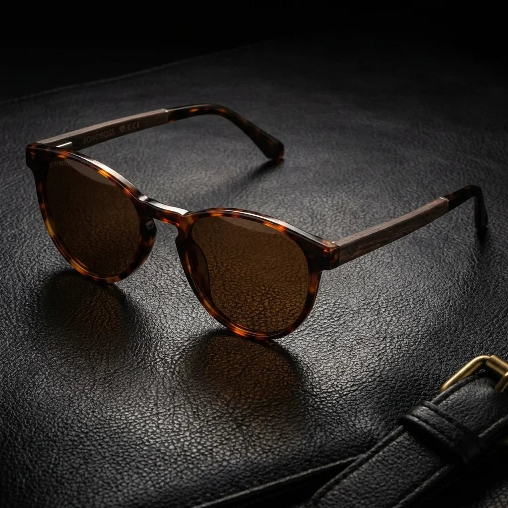 Chiloé 220 Round Polarized Sunglasses in Bio-Acetate & Wood