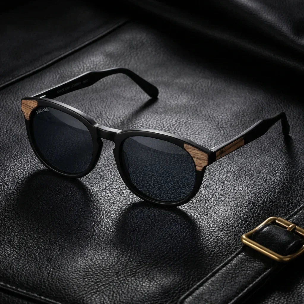 Chiloé 0084 Round Polarized Sunglasses in Bio-Acetate and Natural Wood