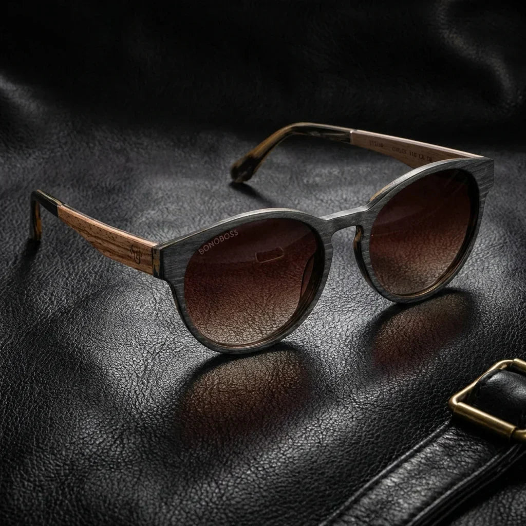 Chiloé 110 Wood round polarized sunglasses in bio-acetate and natural wood · ReFramed, photo 17 of 30