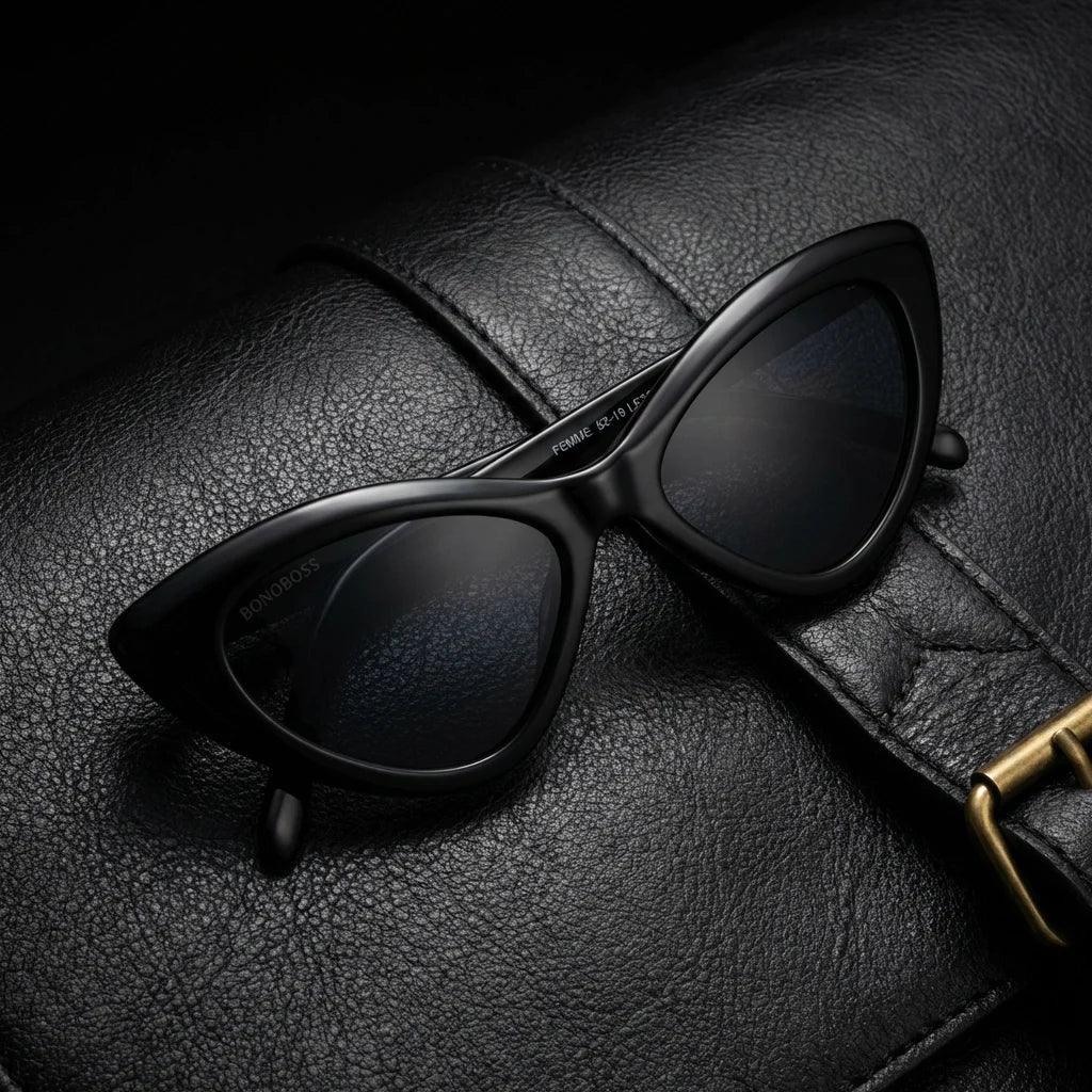 Femme Black cat eye polarized sunglasses in bio-acetate, size L · ReFramed, photo 8 of 15