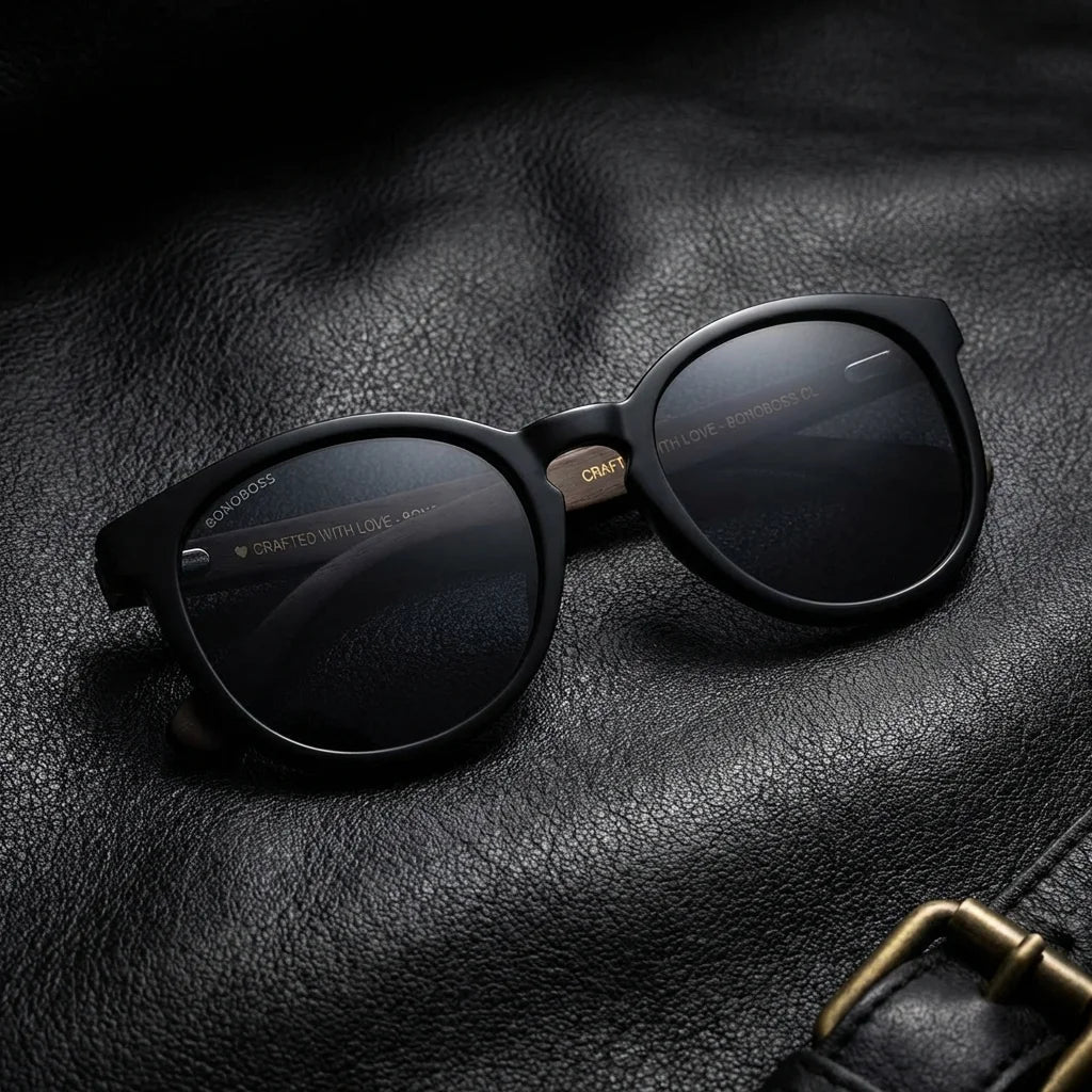 Meli Dark round polarized sunglasses in recycled plastic and natural wood · ReFramed, photo 30 of 30