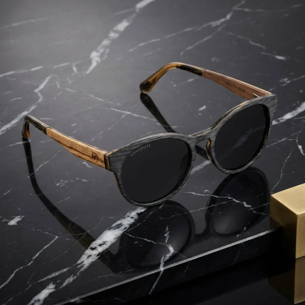 Chiloé 110 Wood round polarized sunglasses in bio-acetate and natural wood · ReFramed, photo 28 of 30