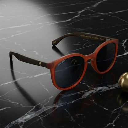 Meli Wine round polarized sunglasses in recycled plastic and natural wood · ReFramed, photo 14 of 30