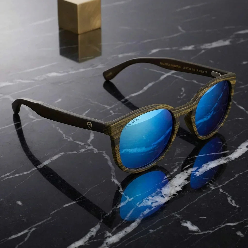 Meli Ebony round polarized sunglasses in recycled plastic and natural wood · ReFramed, photo 28 of 30