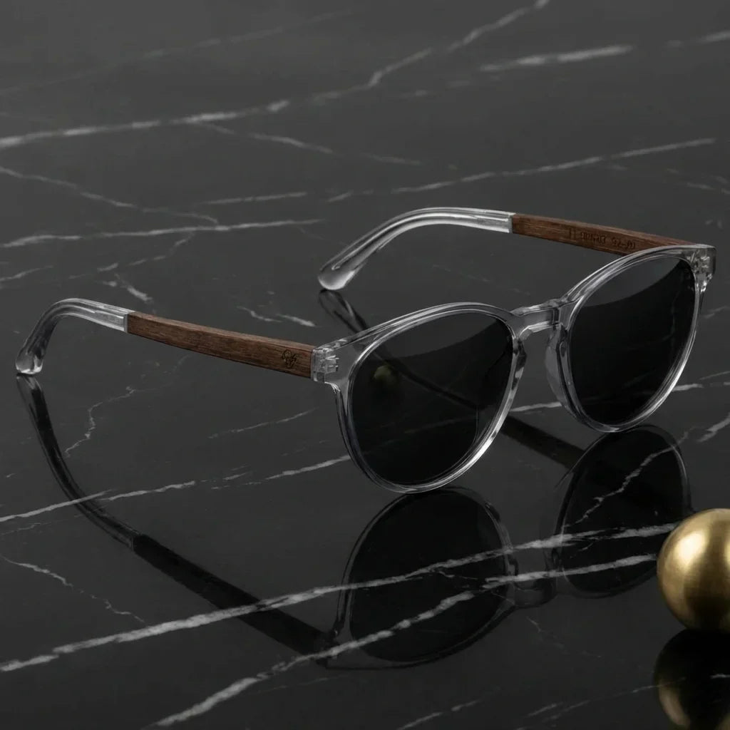 Chiloé 220 Round Polarized Sunglasses in Bio-Acetate & Wood