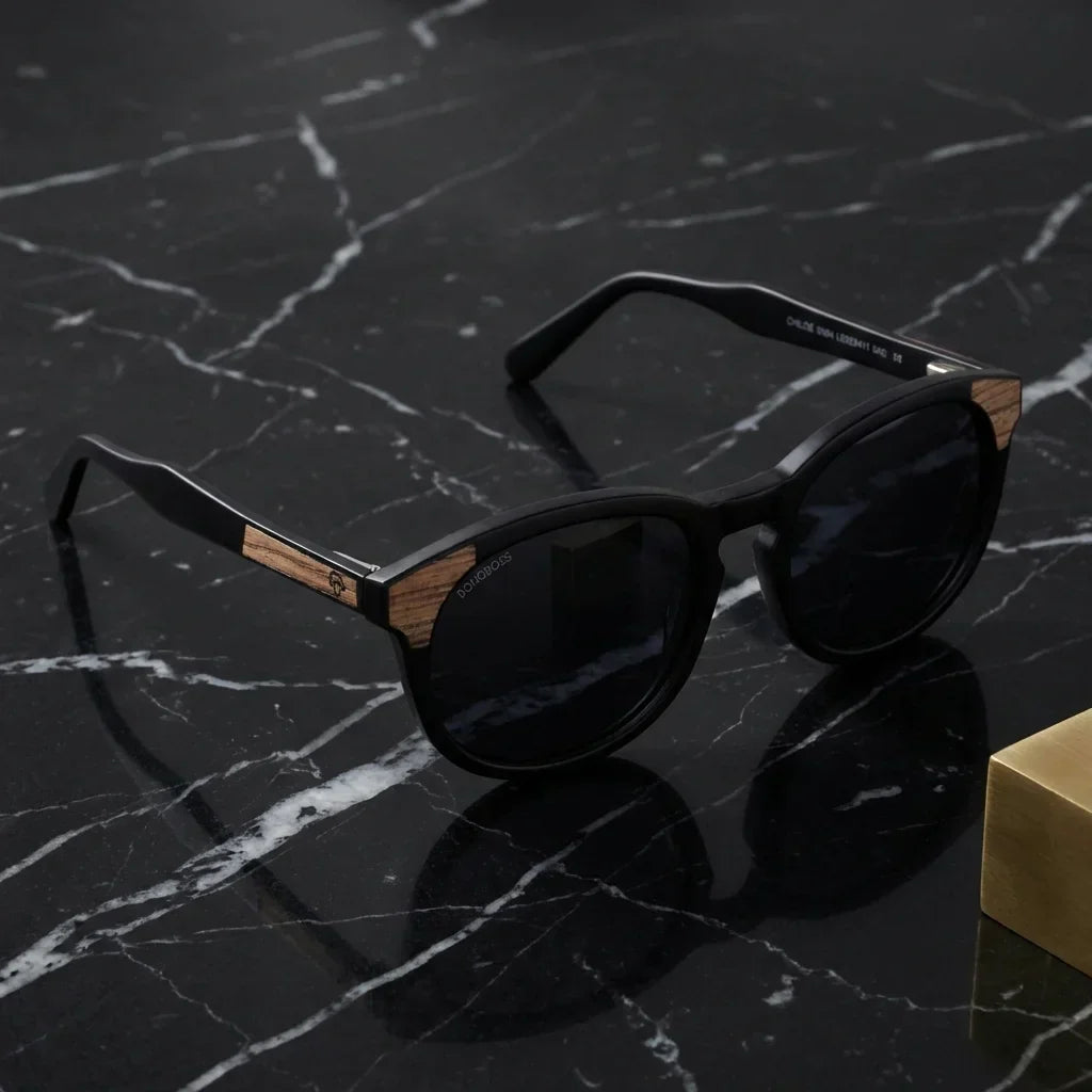 Chiloé 0084 round polarized sunglasses in bio-acetate and natural wood · ReFramed, photo 24 of 30