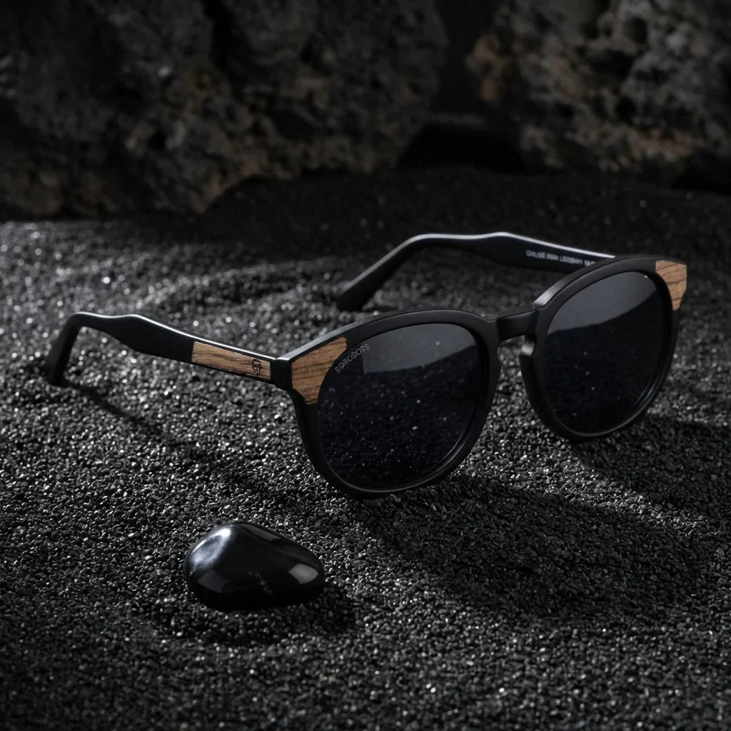 Chiloé 0084 Round Polarized Sunglasses in Bio-Acetate and Natural Wood