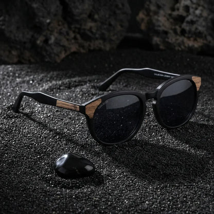 Chiloé 0084 Round Polarized Sunglasses in Bio-Acetate and Natural Wood