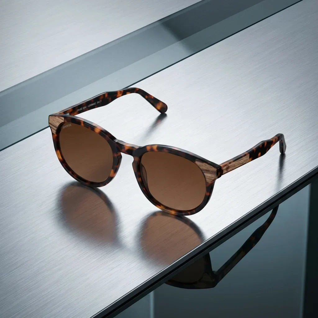 Chiloé 0084 round polarized sunglasses in bio-acetate and natural wood · ReFramed, photo 8 of 30