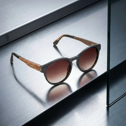 Chiloé 110 Wood round polarized sunglasses in bio-acetate and natural wood · ReFramed, photo 20 of 30