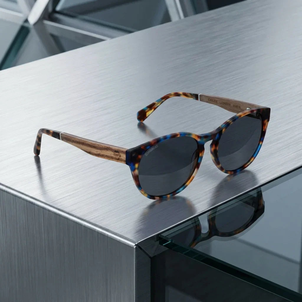 Chiloé 110 Carey round polarized sunglasses in bio-acetate and natural wood · ReFramed, photo 13 of 26