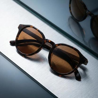 Galápagos geometric polarized sunglasses in bio-acetate and natural wood · ReFramed, photo 21 of 30