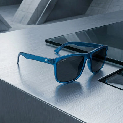 Rapanui RPET rectangular polarized sunglasses in recycled plastic, Ocean color · photo 12 of 30