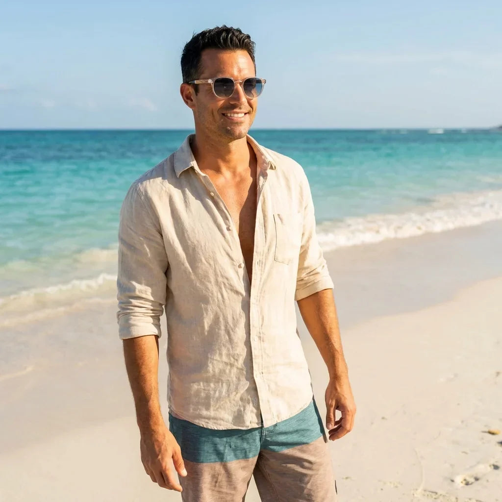 Galápagos geometric polarized sunglasses in bio-acetate and natural wood · ReFramed, photo 29 of 30