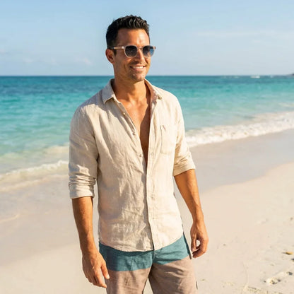 Galápagos geometric polarized sunglasses in bio-acetate and natural wood · ReFramed, photo 29 of 30