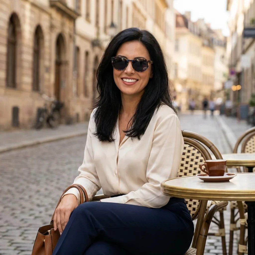 Chiloé 110 Carey round polarized sunglasses in bio-acetate and natural wood · ReFramed, photo 20 of 26