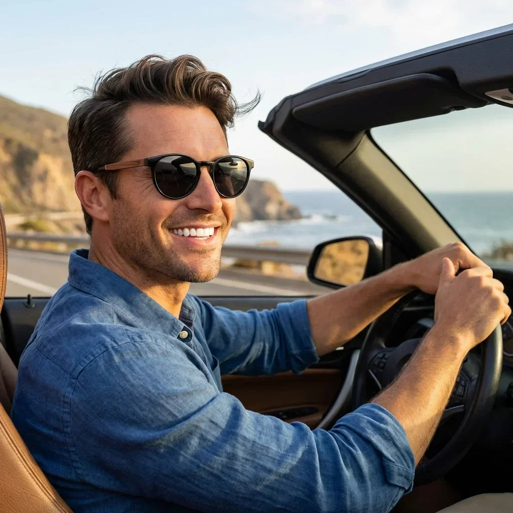 Chiloé 220 Round Polarized Sunglasses in Bio-Acetate & Wood