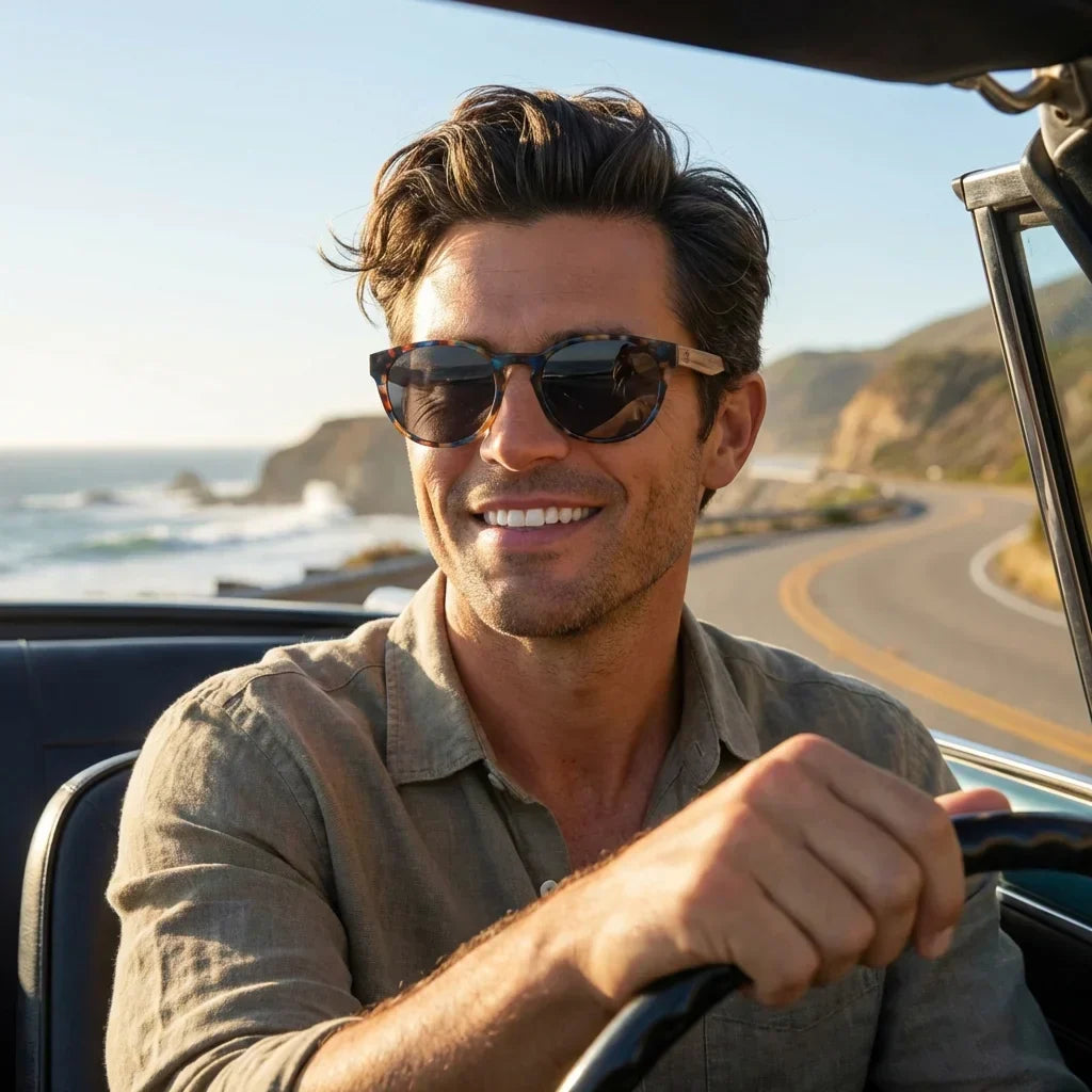 Chiloé 110 Carey round polarized sunglasses in bio-acetate and natural wood · ReFramed, photo 21 of 26